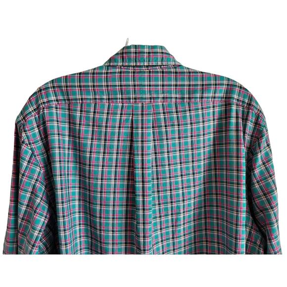 RALPH LAUREN Men's L Shirt Plaid Green Pink Button Down Pony Logo Cotton 46" - Picture 6 of 8